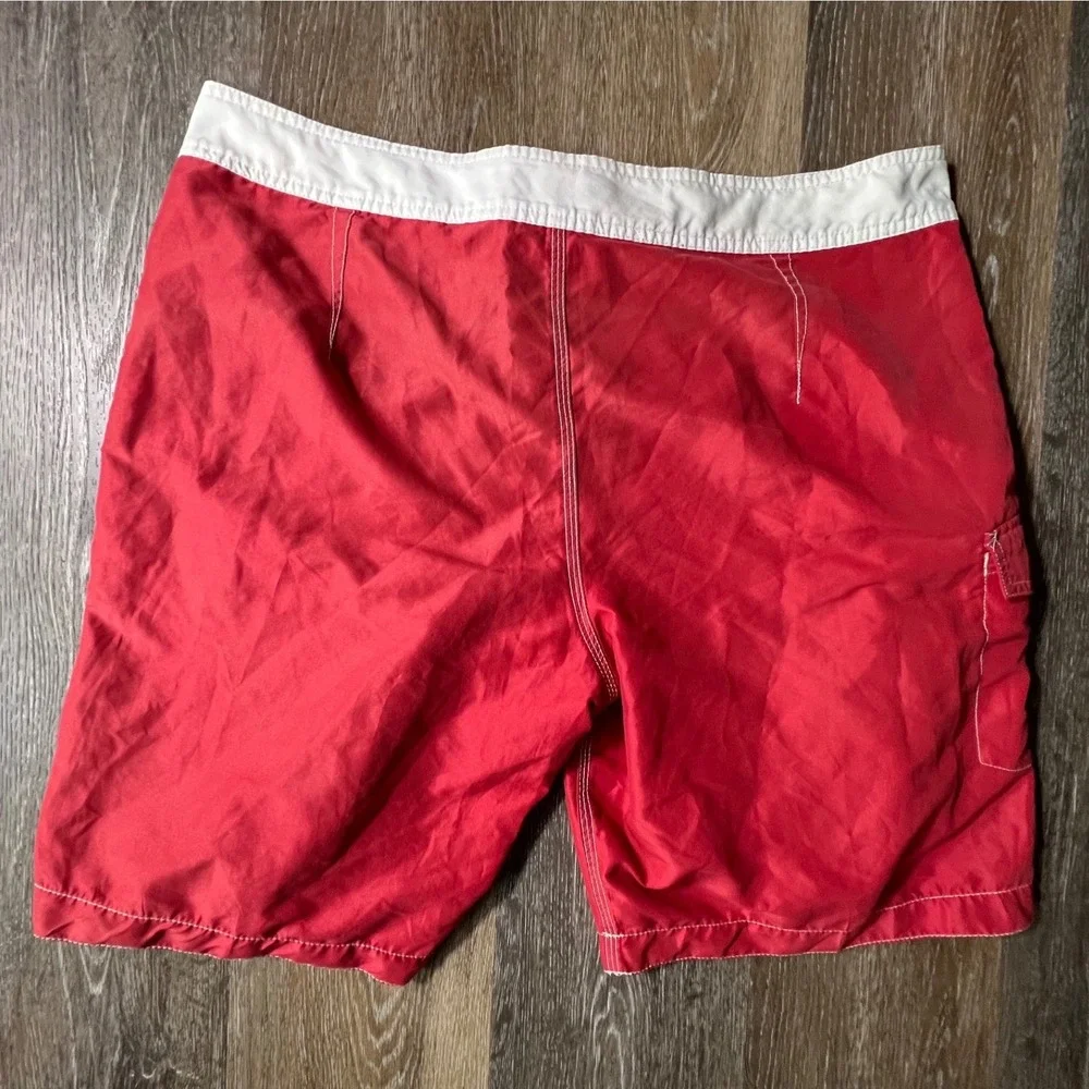 Old Navy Board Shorts Mens XL Red White Contrast Stitch Cargo Swim Trunks